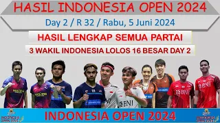 Hasil Lengkap Indonesia Open 2024 Hari Ini │ Day 2 / R 32 │ 3 Wakil Indonesia Lolos Babak 16 Besar │