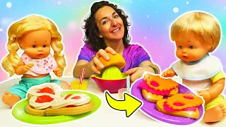 Come giocare con il pongo nella cucina giocattolo. Waffle per i gemelli Nenuco. Video per bambini