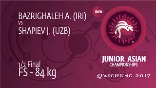 1/2 FS - 84 kg: A. BAZRIGHALEH (IRI) df. J. SHAPIEV (UZB), 9-0