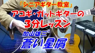 【アコギ・ガットギターの練習解説】加山雄三　蒼い星屑　３分レッスン♪　これならエレキがなくてもレパートリーの１曲になります　出だしのイントロの弾き方とメロディー弾きも、ゆっくりポジション解説しています