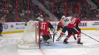 Dadonov scores after puck miraculously goes through defender's skate