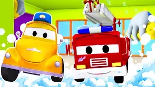 Frank das Feuerwehrauto Tom der Abschelppwagens Autowaschanlage in Car City 💧 Cartoons für Kinder"