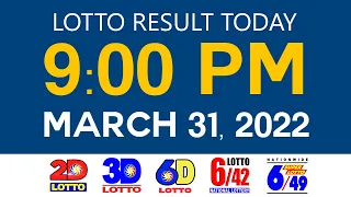 Lotto Results Today March 31 2022 9pm Ez2 Swertres 2D 3D 6D 6/42 6/49 PCSO