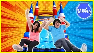 BOYS VS. GIRLS Giant Bounce House Obstacle Course CHALLENGE!