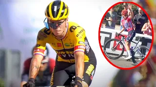 Primoz Roglic Crashes During Evenepoel Puncture Controversy | Vuelta a España 2022 Stage 16