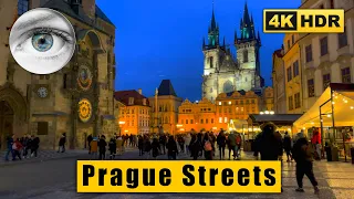 Prague Night streets Walking tour to Old Town Square 🇨🇿 Czech Republic 4k HDR ASMR