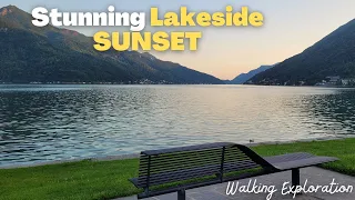 Amazing Sunset on Lake Lugano | Evening Walk along the Melide-Bissone Lakefront, Switzerland
