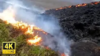 Earth on fire! Volcanic eruption in Meradalir valleys, Iceland. 4K. 05.08.22.