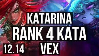 KATARINA vs VEX (MID) | 14/0/2, Rank 4 Kata, Quadra, Legendary, 300+ games | EUW Challenger | 12.14