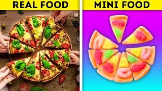 REAL FOOD VS. MINI FOOD || 19 DELICIOUS RECIPES AND DIY IDEAS