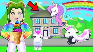 🌈24 HORAS VIVIENDO EN UN MUNDO DE COLORES (UNICORNIO, ARCO IRIS) EN ADOPT ME🌈*RETO*- ROBLOX