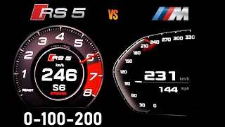 450 hp Audi RS5 vs 625 hp BMW M8 Competition Acceleration Sound 0-100 & 0-200 km/h