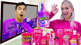 PINK VS PURPLE FOOD CHALLENGE | EATING ONLY 1 COLOR SNACK IN 24 HOURS BY SWEEDEE