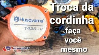 Como trocar o cordão da partida retratil Roçadeira husqvarna 143Rll  #Rocadeira #husqvarna