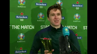 English interview pitchside with Italy's Federico Chiesa after the win over Spain at Euro 2020