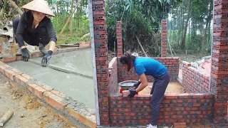 TIMELAPSE 30 Days Building Pig Barn With Brick and Cement, Grow clean cucumbers - BUILD LOG CABIN