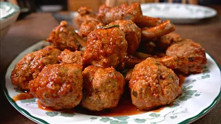 Italian homemade meatballs and sauce with Nonna