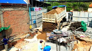 Amazing Project Making Foundation House By Miniature Dozer Pushing Sand & 5 Ton Truck Unloading Sand