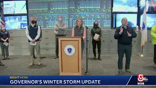 Gov. Charlie Baker is providing an update on the nor'easter that has battered Massachusetts throu…