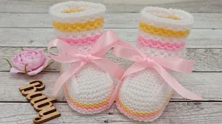 Нарядные пинетки  вязаные спицами/baby booties knitting/Babyschuhe stricken