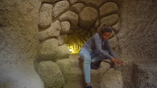 Girl Living Off The Grid Build World Most Secret Tunnel Underground, Warm Shelter with Fireplace
