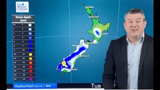 A classic cold front for NZ = snow, southerlies & showers