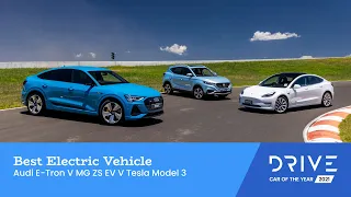 Audi E-Tron v MG ZS EV v Tesla Model 3 | Best Electric Vehicle | Drive Car of the Year 2021