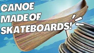 Building a canoe out of recycled skateboards, planking the hull.