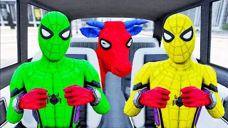 WHAT IF DANCE SPIDER-MAN TEAM With Cow In Car Chase Ride | Dancing Funny Surprise 5 Superheroes Game