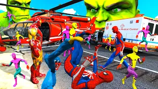 Siêu Nhân Người Nhện Đi Ô Tô Cứu Hỏa Đến Gặp Siêu Nhân Khổng Lồ, Spiderman Challenge New Stunt Cars