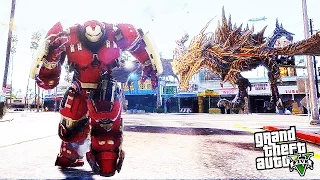 GTA 5 PC Mods - Hulkbuster VS. Legendary Alduin! (GTA 5 Total Chaos w/Angry Planes & Meteor Mod)