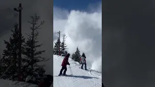 Avalanche Sends Giant Snow Cloud Towards Skiers