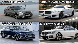 MERCEDES S350D W222 VS AUDI A8 50 TDI D5 VS BMW 730D G11 VS JAGUAR XJ 3.0 V6 X351 ACCELERATION 0-200