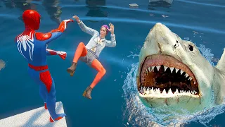 GTA 5 Epic Ragdolls | MEGALODON vs SPIDERMAN (Jumps/Fails) ep.34