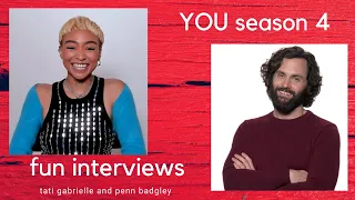 YOU Netflix S4 Interviews (NO SPOILERS) | Penn Badgley & Tati Gabrielle on Joe & Marienne