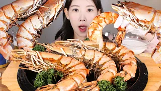 왕새우 왕맛있새우🦐✨ 킹타이거새우구이  3종 소스 찍먹 (생크림, 치즈, 핵불닭)  먹방 Giant Tiger shrimp mukbang korean food