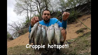 Bank Fishing Pre-Spawn Crappie Hotspot! You won't believe how I caught them! April 2023!