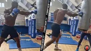 ANTHONY JOSHUA ROCKING THE HEAVY BAG WITH POWER PUNCHES; BACK IN TRAINING FOR RING RETURN