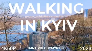 Walking in Kyiv 4K60P. Saint Volodymyr Hill. Spring 2023.