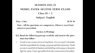 12th Class HP Board Question Paper English 2022 12th Class HP Board Model Question Paper 2022