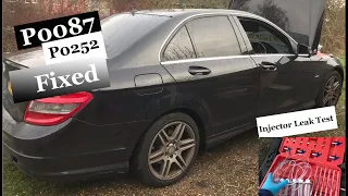 Mercedes C220 P0087 P0252 Fixed and How To Do Injector Leak Test