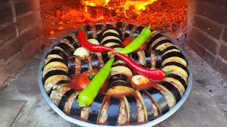 Legendary !!! EGGPLANT KEBAB in Stone Oven. ASMR