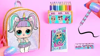 DIY: Miniature LOL Surprise School Supplies ( Backpack, Notebook, Pen, Pencil case) REALLY WORKS