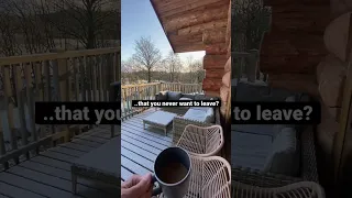 Snowy log cabin deck with my coffee #logcabin #holidayhomes