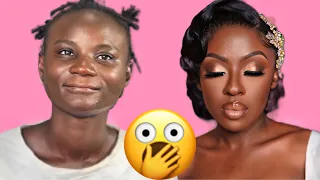 UNBELIEVABLE MAKEUP TRANSFORMATION 🤯! MAKEUP FOR BEGINNERS/ SIMPLE MAKEUP FOR DARKSKIN