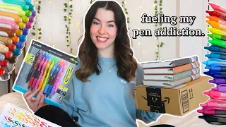 stationery haul!!🖊️📚🌈✨ (UNBOXING + SWATCHES) | mildliners, pentel sign brush pens, pilot G2 pens