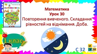 МАтематика 1 клас урок 30 Повторення вивченого. Складання рівностей на віднімання. Доба. Листопад