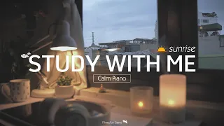 3-HOUR STUDY WITH ME at Sunrise 🌇| Calm Piano🎹, Background noise | Pomodoro 50/10