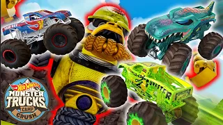 Crushzilla Challenges Hot Wheels Monster Trucks! + More Videos for Kids