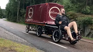 Velove Armadillo electric cargo bike with semi-trailer as bike camper